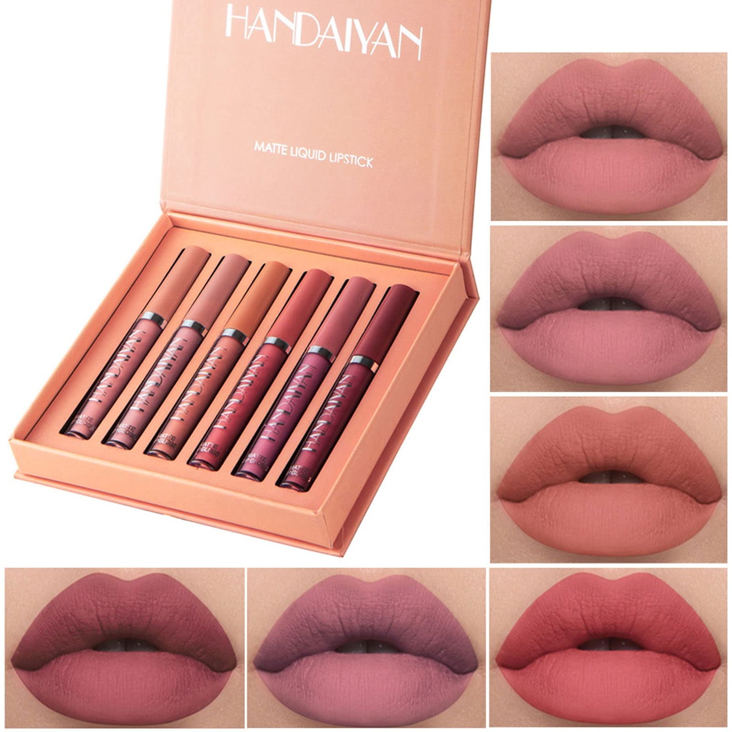 6pcs Matte Liquid Lipstick Set Nude Lipsticks Makeup Kit for Women Velvet Lip Gloss Waterproof Non-Stick Cup Labiales Mate 24 Horas (Set B)